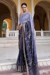 Geroo Jaipur_Grey Dola Silk Hand Embroidered And Ombre Saree With Unstitched Blouse Piece_at_Aza_Fashions