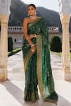 Buy_Geroo Jaipur_Green Dola Silk Hand Embroidered And Gota Saree With Unstitched Blouse Piece _at_Aza_Fashions