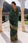 Shop_Geroo Jaipur_Green Dola Silk Hand Embroidered And Gota Saree With Unstitched Blouse Piece _at_Aza_Fashions