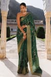 Geroo Jaipur_Green Dola Silk Hand Embroidered And Gota Saree With Unstitched Blouse Piece _Online_at_Aza_Fashions