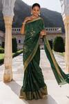 Buy_Geroo Jaipur_Green Dola Silk Hand Embroidered And Gota Saree With Unstitched Blouse Piece _Online_at_Aza_Fashions