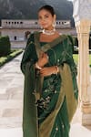 Shop_Geroo Jaipur_Green Dola Silk Hand Embroidered And Gota Saree With Unstitched Blouse Piece _Online_at_Aza_Fashions