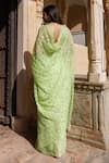 Shop_Geroo Jaipur_Green Saree Chiffon Hand Embroidered Chevron With Unstitched Blouse Piece _at_Aza_Fashions