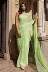 Buy_Geroo Jaipur_Green Saree Chiffon Hand Embroidered Chevron With Unstitched Blouse Piece _Online_at_Aza_Fashions