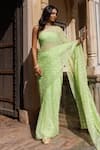 Shop_Geroo Jaipur_Green Saree Chiffon Hand Embroidered Chevron With Unstitched Blouse Piece _Online_at_Aza_Fashions