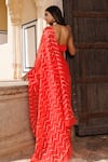 Shop_Geroo Jaipur_Red Saree Chiffon Hand Embroidered Gota Work With Unstitched Blouse Piece _at_Aza_Fashions