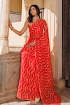 Geroo Jaipur_Red Saree Chiffon Hand Embroidered Gota Work With Unstitched Blouse Piece _at_Aza_Fashions