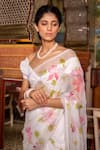 Shop_Geroo Jaipur_White Saree Chiffon Hand Painted And Embellished With Unstitched Blouse Piece_Online_at_Aza_Fashions