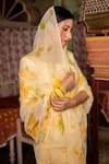 Geroo Jaipur_Yellow Saree Chiffon Hand Painted And Embellished With Unstitched Blouse Piece _at_Aza_Fashions