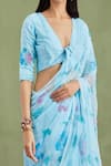 Buy_Geroo Jaipur_Blue Saree Chiffon Hand Painted And Embellished With Unstitched Blouse Piece _Online_at_Aza_Fashions