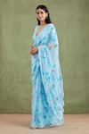 Shop_Geroo Jaipur_Blue Saree Chiffon Hand Painted And Embellished With Unstitched Blouse Piece _Online_at_Aza_Fashions