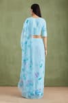 Shop_Geroo Jaipur_Blue Saree Chiffon Hand Painted And Embellished With Unstitched Blouse Piece _at_Aza_Fashions