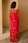 Shop_Geroo Jaipur_Red Saree Chiffon Hand Painted And Embellished With Unstitched Blouse Piece _at_Aza_Fashions