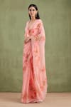 Geroo Jaipur_Pink Saree Chiffon Hand Painted And Blossom With Unstitched Blouse Piece _Online_at_Aza_Fashions