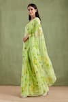 Geroo Jaipur_Green Saree Chiffon Hand Painted And Embellished With Unstitched Blouse Piece _Online_at_Aza_Fashions