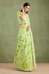 Buy_Geroo Jaipur_Green Saree Chiffon Hand Painted And Embellished With Unstitched Blouse Piece _Online_at_Aza_Fashions