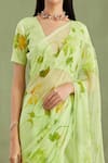 Shop_Geroo Jaipur_Green Saree Chiffon Hand Painted And Embellished With Unstitched Blouse Piece _Online_at_Aza_Fashions