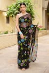 Buy_Geroo Jaipur_Black Saree Chiffon Hand Painted And Embellished With Unstitched Blouse Piece _at_Aza_Fashions