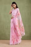 Geroo Jaipur_Pink Saree Chiffon Handpainted Floral With Unstitched Blouse _Online_at_Aza_Fashions