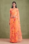 Buy_Geroo Jaipur_Orange Saree Chiffon Handpainted Floral With Unstitched Blouse _at_Aza_Fashions