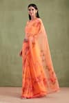 Geroo Jaipur_Orange Saree Chiffon Handpainted Floral With Unstitched Blouse _Online_at_Aza_Fashions