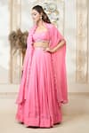 Shop_Aariyana Couture_Coral Organa Embroidered Sweetheart Ruffle Cape Lehenga Set _Online_at_Aza_Fashions