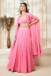 Shop_Aariyana Couture_Coral Organa Embroidered Sweetheart Ruffle Cape Lehenga Set _at_Aza_Fashions