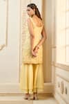 Aariyana Couture_Yellow Kurta Bamber Silk Embroidered Floral Vine Scoop Sharara Set  _Online_at_Aza_Fashions