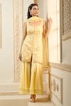 Shop_Aariyana Couture_Yellow Kurta Bamber Silk Embroidered Floral Vine Scoop Sharara Set  