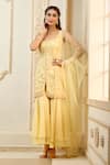 Aariyana Couture_Yellow Kurta Bamber Silk Embroidered Floral Vine Scoop Sharara Set  _Online