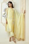 Buy_Aariyana Couture_Yellow Kurta And Dupatta Organza Embroidered Paisley Straight Set  _at_Aza_Fashions