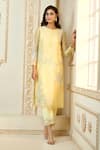 Buy_Aariyana Couture_Yellow Kurta And Dupatta Organza Embroidered Paisley Straight Set  _Online