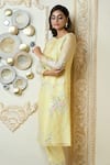 Aariyana Couture_Yellow Kurta And Dupatta Organza Embroidered Paisley Straight Set  _at_Aza_Fashions