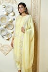 Shop_Aariyana Couture_Yellow Kurta And Dupatta Organza Embroidered Paisley Straight Set  _at_Aza_Fashions