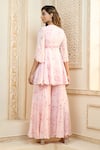 Aariyana Couture_Pink Viscose Organza Printed Rose Petal V Peplum Top And Sharara Set  _Online_at_Aza_Fashions