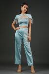 Buy_Vedika Soni_Blue Satin Embroidery Cutdana Cape Round Pant Set _at_Aza_Fashions