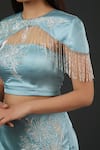 Buy_Vedika Soni_Blue Satin Embroidery Cutdana Cape Round Pant Set _Online_at_Aza_Fashions