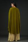 Shop_Vedika Soni_Green Crepe, Net Mirrors, Embroidery V-neck Solid Cape Flared Pant Set _at_Aza_Fashions