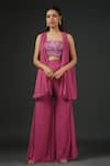 Buy_Vedika Soni_Fuchsia Georgette Embroidery Sequin Shrug Open Solid Palazzo Set _at_Aza_Fashions