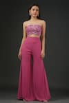 Vedika Soni_Fuchsia Georgette Embroidery Sequin Shrug Open Solid Palazzo Set _Online_at_Aza_Fashions