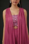 Buy_Vedika Soni_Fuchsia Georgette Embroidery Sequin Shrug Open Solid Palazzo Set _Online_at_Aza_Fashions