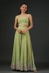 Vedika Soni_Green Crepe Embroidery Thread Cape Open Floral Sharara Set With _Online_at_Aza_Fashions