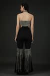 Shop_Vedika Soni_Black Net Embroidery Metallic Chain Stripe Bodysuit And Bell Bottom Pant Set _at_Aza_Fashions