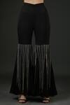 Vedika Soni_Black Net Embroidery Metallic Chain Stripe Bodysuit And Bell Bottom Pant Set _Online_at_Aza_Fashions