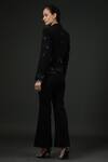 Shop_Vedika Soni_Black Banana Crepe Embroidery Cutdana Coat Notched Lapel Bell Bottom Pant Set _at_Aza_Fashions