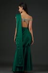 Shop_Vedika Soni_Emerald Green Satin Embroidery Sequin Sweetheart Pre-draped Saree With Blouse _at_Aza_Fashions