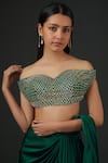 Vedika Soni_Emerald Green Satin Embroidery Sequin Sweetheart Pre-draped Saree With Blouse _Online_at_Aza_Fashions