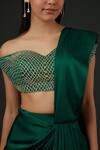 Buy_Vedika Soni_Emerald Green Satin Embroidery Sequin Sweetheart Pre-draped Saree With Blouse _Online_at_Aza_Fashions