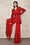 Buy_Ritika Mirchandani_Red Net, Crepe, Georgette Cut Work, Beads, Cutdana Kurta And Sharara Set _Online_at_Aza_Fashions