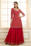 Buy_Aariyana Couture_Red Kurta And Gharara Chiffon Embroidered Zari Leaf Short Set  _Online_at_Aza_Fashions